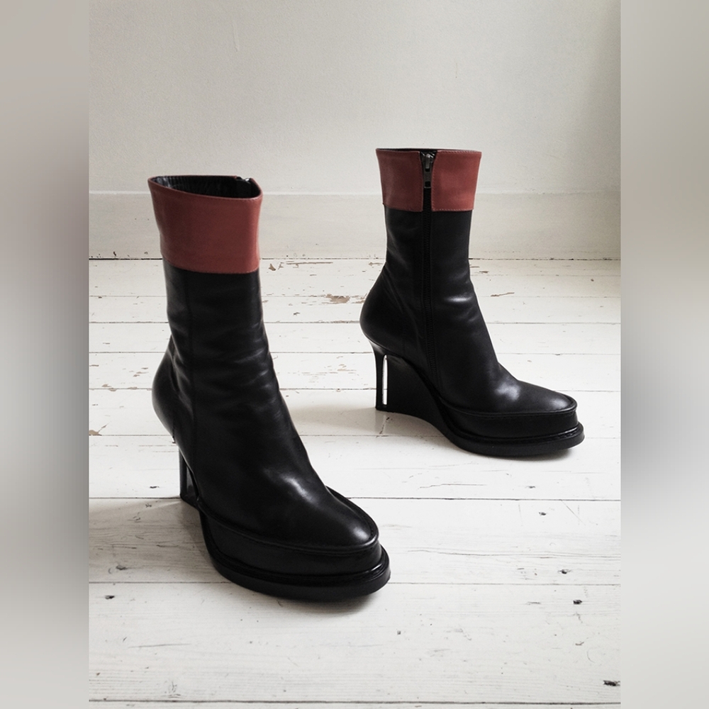 Ann Demeulemeester black slit wedge boots